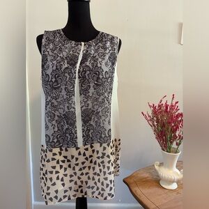 Cabi Black and Cream Patterned Sleeveless Top M